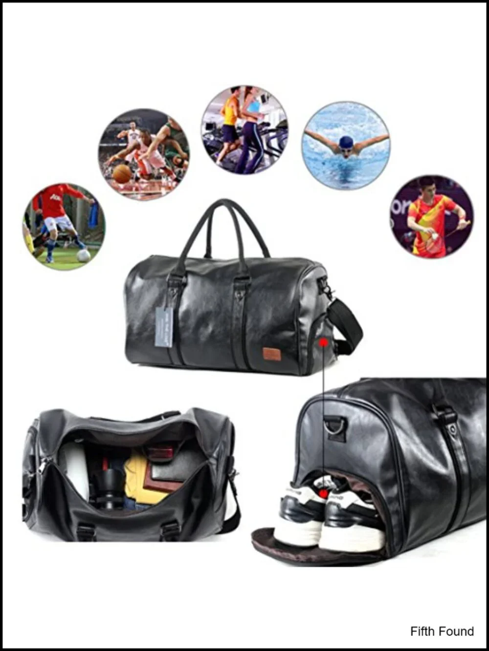 Leather Travel Duffel Bag with Shoe Pouch Waterproof Weekender